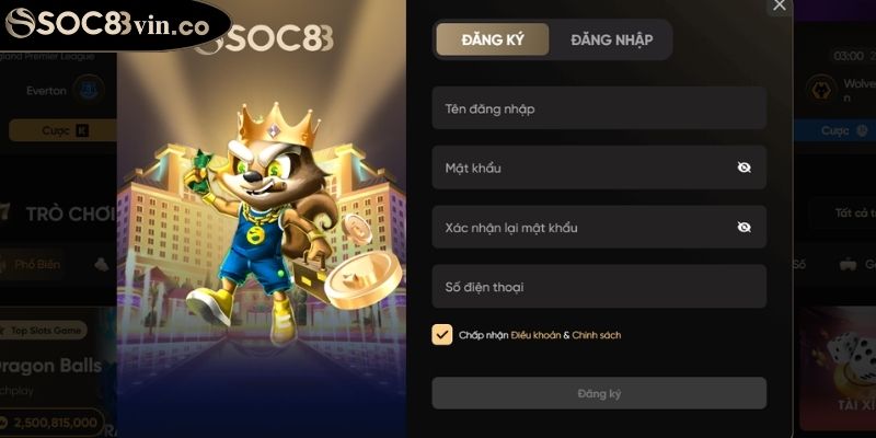 Đăng ký soc88 2 Chọn đăng ký SOC88 trên giao diện