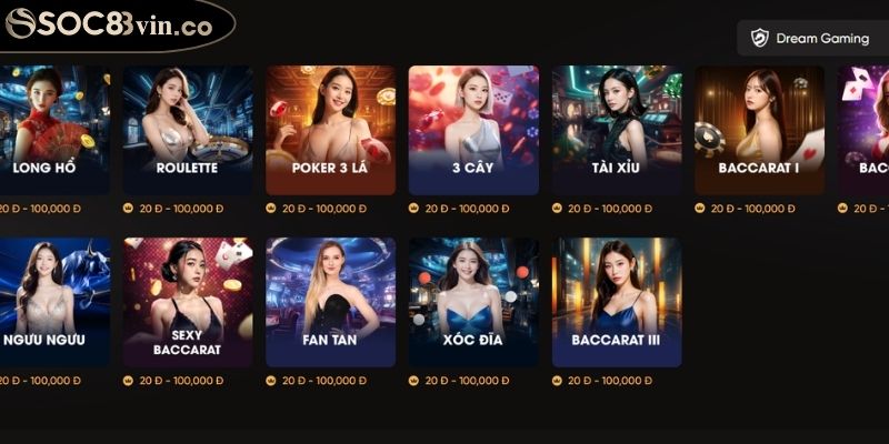 DG Casino SOC88 Sân Chơi Trực Tuyến Đỉnh Cao Cho Người Việt 3 Kho game DG Casino SOC88 khổng lồ
