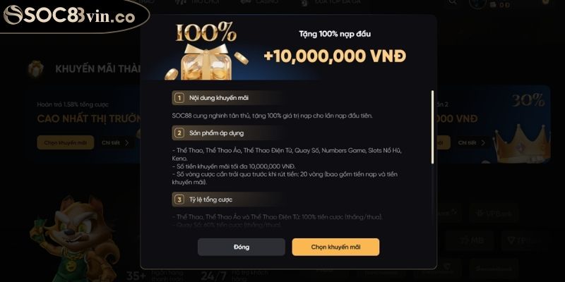 Khuyến mãi Soc88 2 Khuyến mãi Soc88 tặng 100%