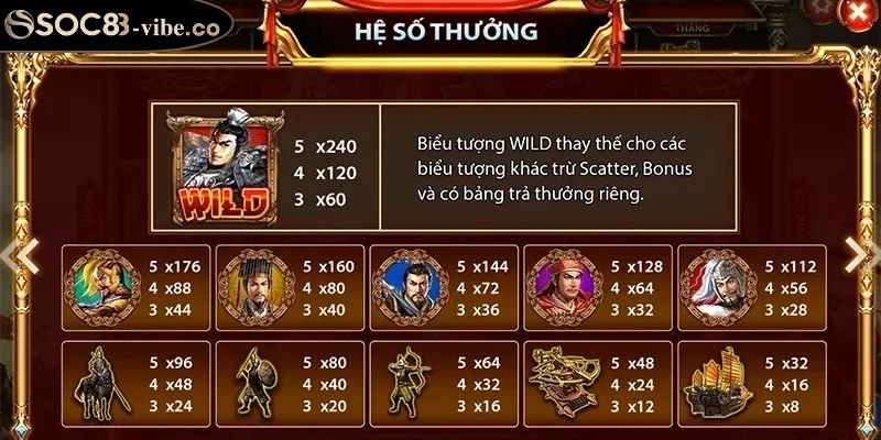 Tam Quốc Tranh Hùng Soc88 – Cuộc Chiến Nổ Hũ Khốc Liệt 3 Nắm chắc cách tính thưởng và quy tắc